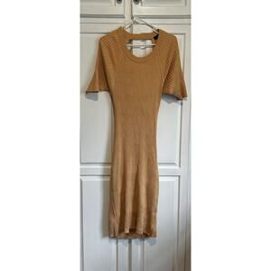 House of Harlow 1960 Ribbed Dress Back Cutout Size XL Beige Bodycon
